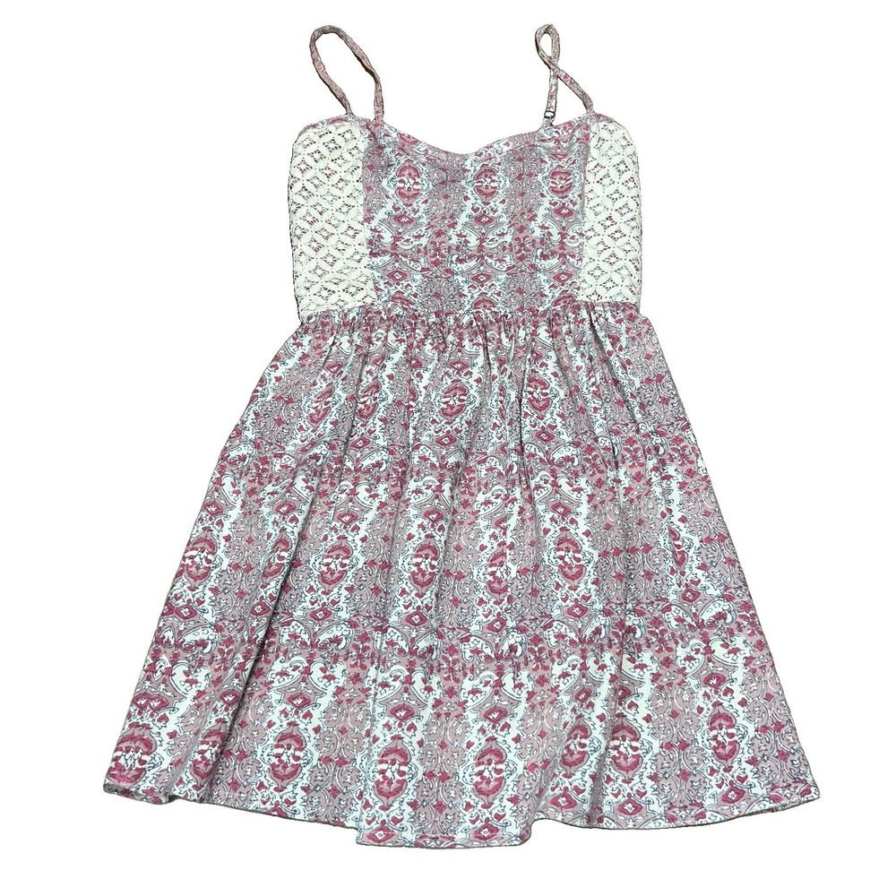 Abercrombie & Fitch Pink Paisley Crochet Lace Boho Coquette Sundress S